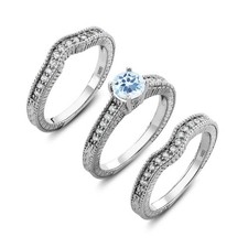 925 Sterling Silver Round Sky Blue Topaz Set of 3 Fitted Ring 1.73 cttw