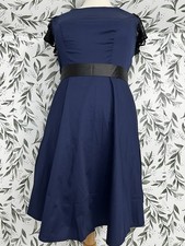 Berylove Retro Style Navy Blue Cotton Midi Dress Size XL Vintage 90s New Spandex