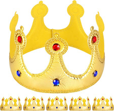 6Pcs King Crowns, Golden Birthday Crown Hat Kids Party Hat with Rhinestones for