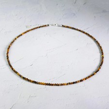 Natural Tiger's Eye 2mm Beaded Choker Minimalist Healing Woman Crystal Necklace