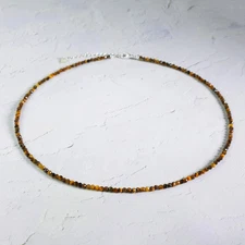 Natural Tiger's Eye 2mm Beaded Choker Minimalist Healing Woman Crystal Necklace