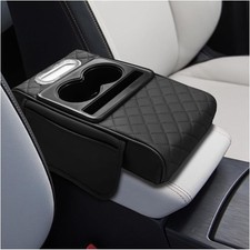 Leather Car Center Console Cover Armrest Booster Cushion Black