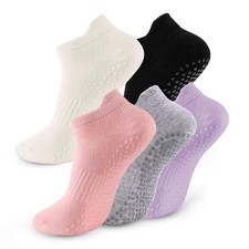 5 Pairs Pilates Socks with Grips for Women Non Slip Grip Yoga Crew Socks for ...