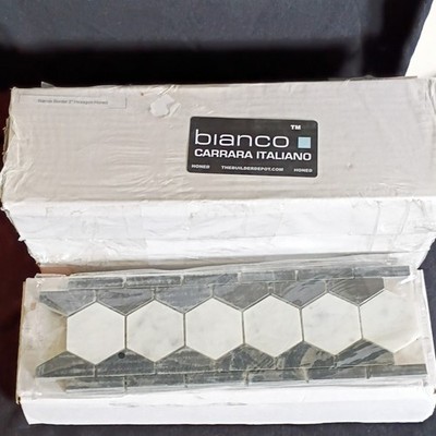 Bianco Carrara Italiano Bianco Border 2in Honed Marble Hexagon Tile White/Black