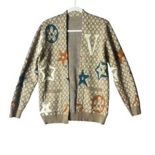 Beige and Cream Open Front Cardigan Sweater