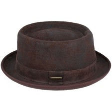 100% Sheepskin Leather Pork Pie Hat, Gladwin Bond PorkPie Leather Hat Handmade