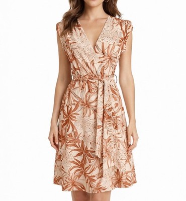 Faux Wrap Midi Dress Floral Size Small Boho Tropical Resort Beach Wedding Guest