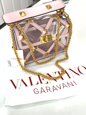 VALENTINO GARAVANIバッグ 外袋付き Valentino Garavani Gold Roman Stud PVC Transparent Pink Shoulder