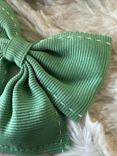 Gymboree Girls Spring Green Ribbon Bow Set Barrette Hair Accessory White Stitch - Picture 2 of 4