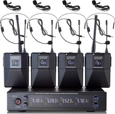 4 Channel Wireless Microphone System UHF 4 Lavalier 4 Bodypacks 4 Headset Church