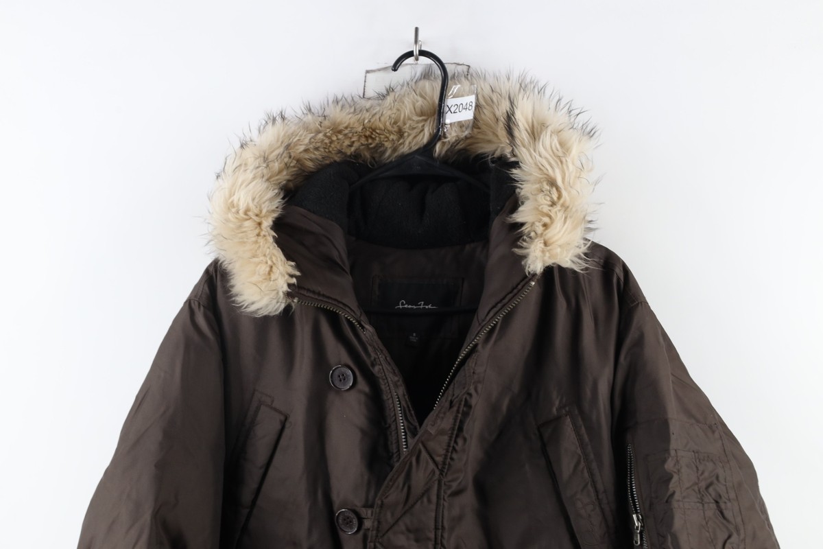 Vintage 90s Sean John Mens Small Faux Fur Trim Hooded Puffer