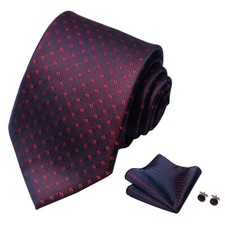 Mens Solid Color Tie Set with Handkerchief,Cufflinks Brooch - Classic Gift Set