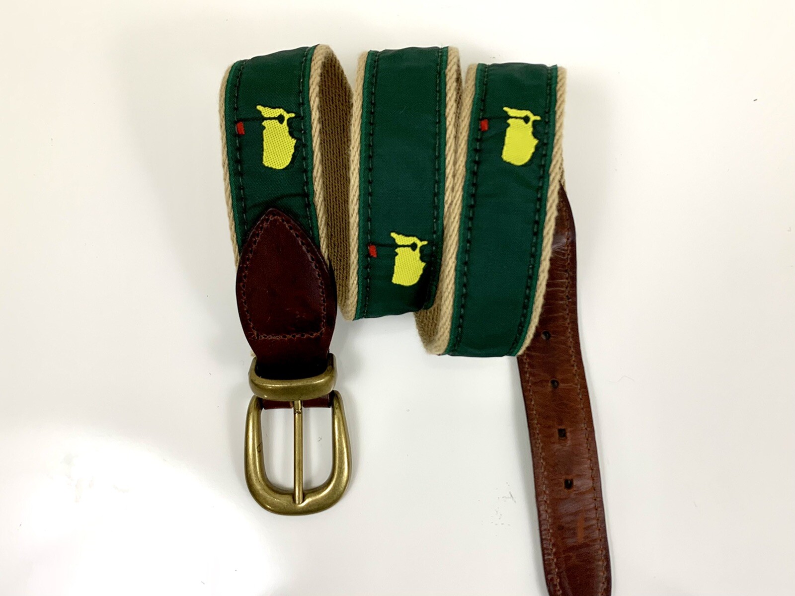 Master's Augusta National Men's Golf Ribbon Belt Leather Canvas Logo Sz