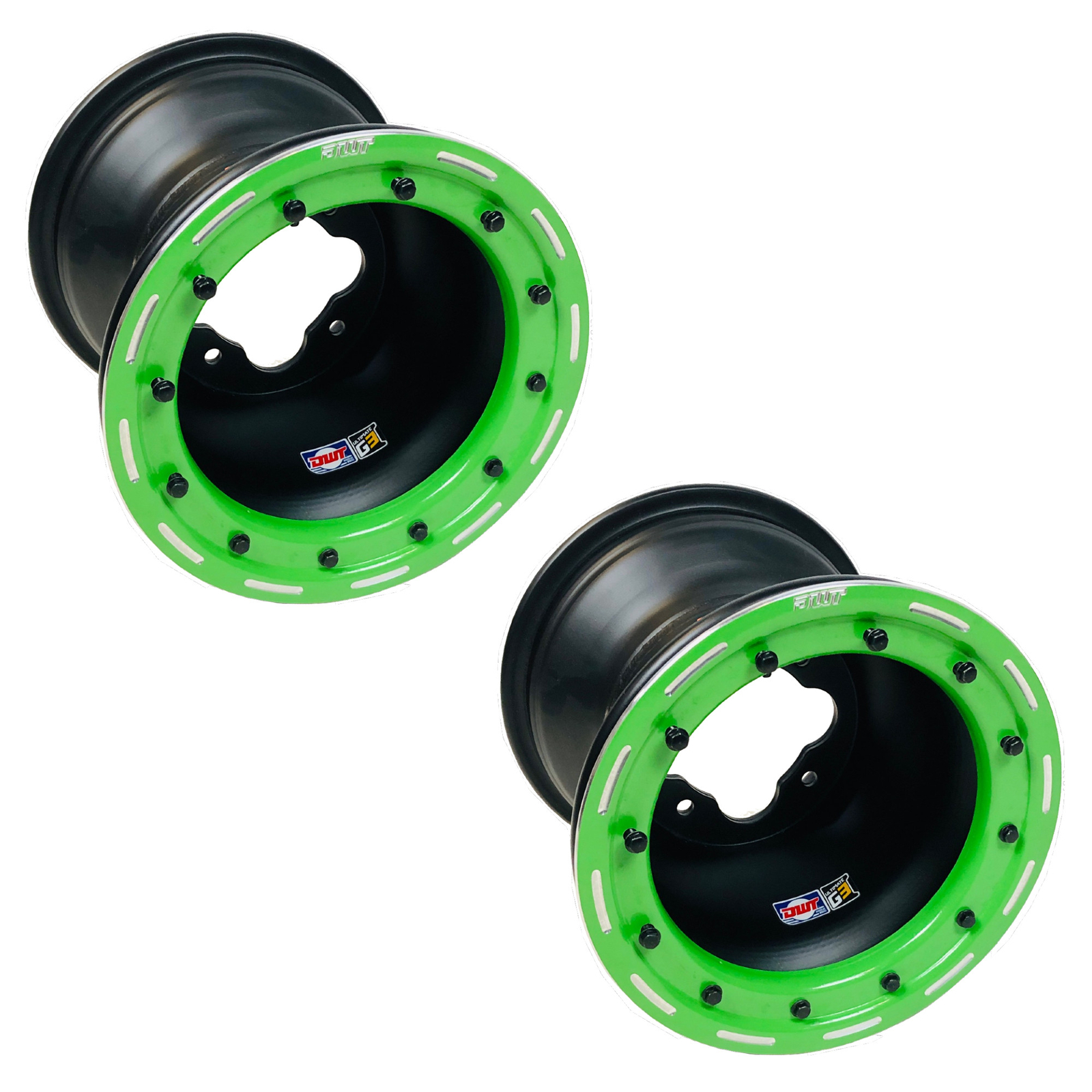DWT G3 Rear Green Beadlock Wheels Rims Pair 9