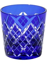 Japanese Collectible Edo Kiriko Cut Glass blue Sake Cup Made in Japan in box