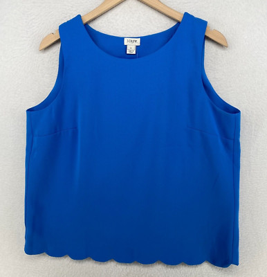 J.CREW Tank Top Medium Scoop Neck Envelope Back Scalloped Lined Blue NEW
