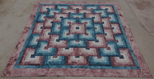 NEW-Stunning-Illusions Hand Dyed Broken Log Cabin Queen 92 x 92 Quilt Teal Brown