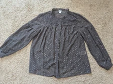 Chicos Blouse Sz 2 Gray Chiffon Beaded Button Up Sparkle 12 14 Whimsy Romantic