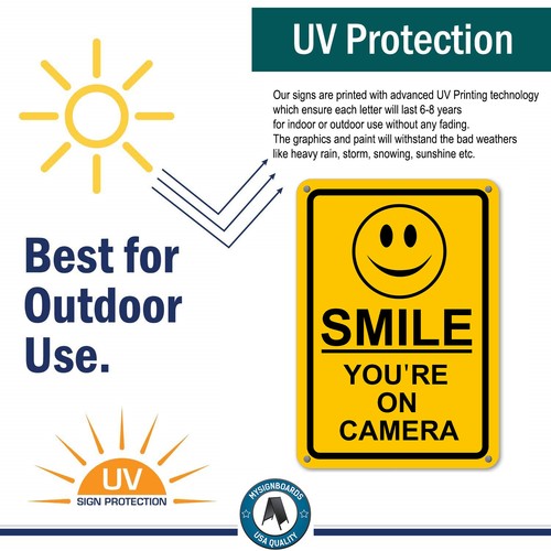New Smile You're on Camera Yellow Business Security Sign CCTV Video Surveillance - Picture 3 of 8