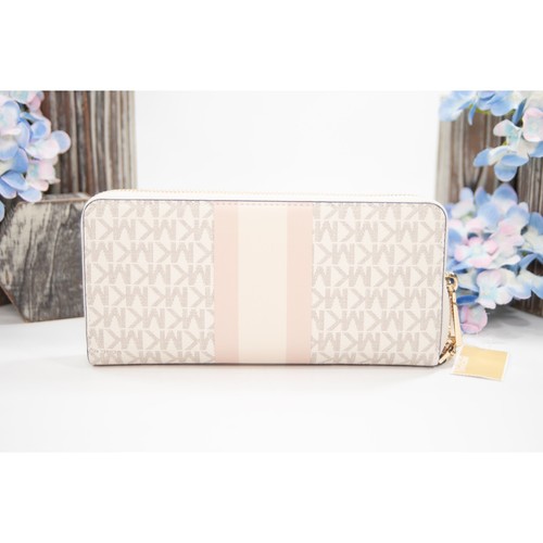 Michael Kors Vanilla Signature Stripe Soft Pink Leather Zip Around Wallet NWT - Picture 3 of 4
