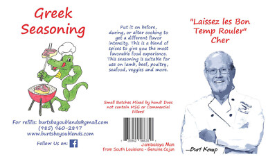 Greek Seasoning, Burt's Bayou Blends Seasoning