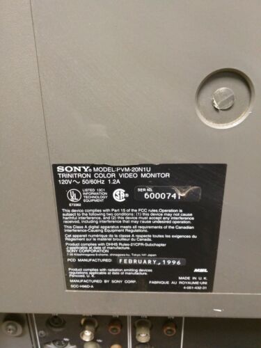 Sony PVM-20N1U CRT Trinitron Professional Video Monitor 20 inch PVM W/POWER CORD - Picture 9 of 12