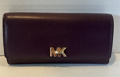 Michael Kors Mott Large Carryall Leather Damson Burgundy Wallet EUC