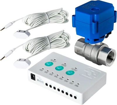 Water Leak Detector Alarm System, Automatic Shut-Off Valve and 2 Detection Senso