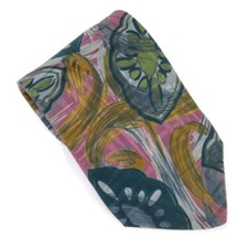 Guy Laroche Necktie Purple, Green, Gold Multipattern Silk 55" x 3.5" Made in USA