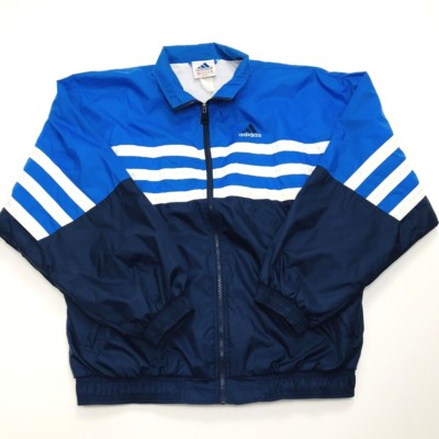 【希少・ヴィンテージ】adidas トラックジャケット 襟ボーダー 3 Vintage Adidas Mens Large Windbreaker Jacket w/ Lining Trefoil 3