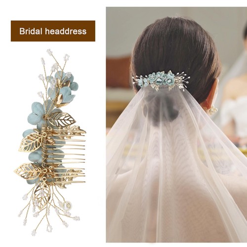 Wedding Bridal Hair Comb Flower Side Hair Clips Floral Hair Accessories Green - Picture 3 of 5