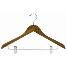17" Dark Bamboo Wooden Suit Hanger w/Clips (pack of 10)