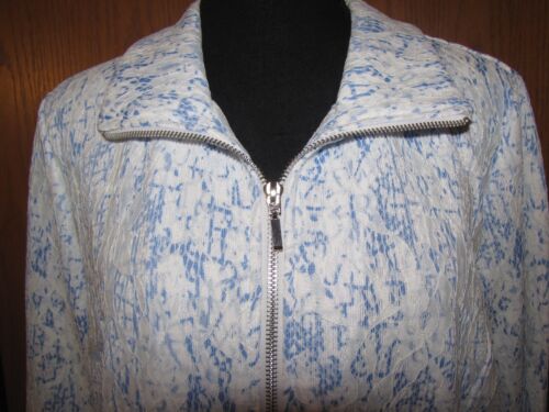 CATHY DANIELS GORGEOUS CLASSY BLUE & WHITE LACE ZIP-UP JACKET SIZE LARGE - Picture 3 of 7