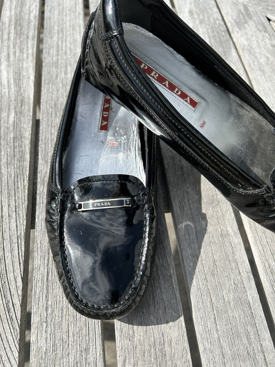 Prada Driving Loafers Womens Size 5.5 Black Patent Leather Prada Driving Loafers Womens Size 5.5 Black Patent Leather