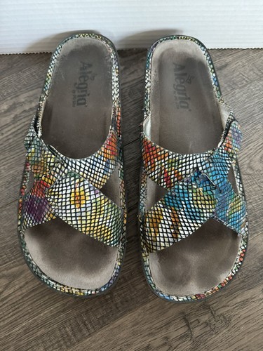 ALEGRIA VIO-720 Multi Floral Snake Pattern Leather Sandals Womens 41 10.5