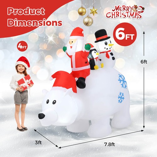 6 ' Christmas Inflatable Animated Santa Penguin & Snowman Riding Polar Bear - 第 2/8 張圖片