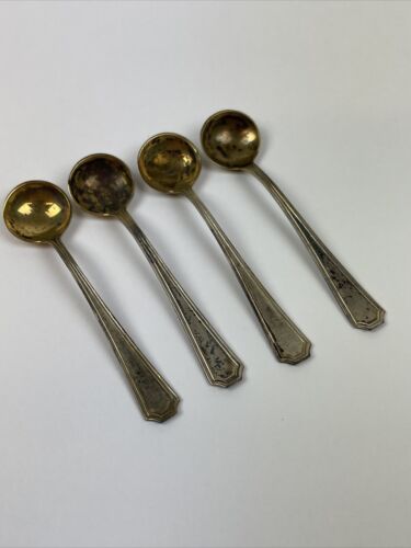 VTG Fairfax By Gorham Sterling Silver Set 4 Salt Spoons 2.5", Gold Washed Bowl - Picture 1 of 9