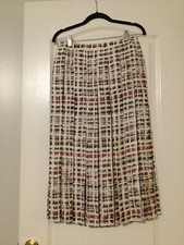 burberry women scribbled checked multicolored 100 silk pleated skirt. nwt