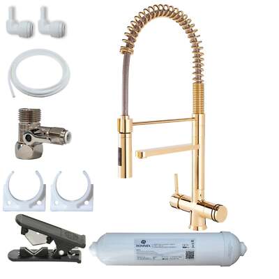 Hommix Luana Tall Gold Gummigriff ausziehbarer 3-Wege Wasserhahn & fortschrittlicher Einzelfilter