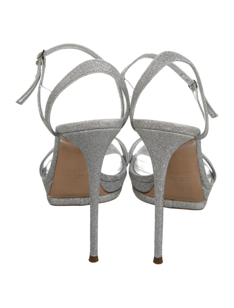サンダル・ミュール CASADEI Women Sandals 1L091V1401SOLEC9700 5 SILVER CASADEI Silver & Clear Leather Platform Sandals Size 9 IT 39
