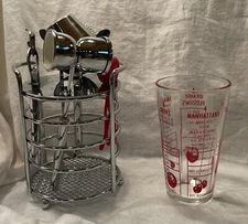 Mid-Century Modern Cocktail Recipe Mixing Glass Maker’s Mark Chrome Bar Set