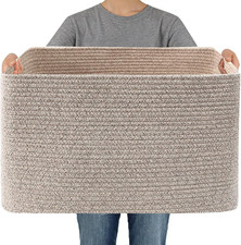 Jmvicyroam 65L Large Woven Cotton Rope Blanket Basket, Oatmeal