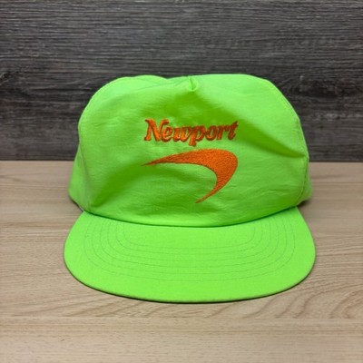 Vintage Newport Hat Cap Snap Back Green Neon Nylon Cigarette