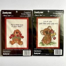 Janlynn Suzy's Zoo Koala Bear Love 2 Lot Cross Stitch Kits Frame Flowers Vintage