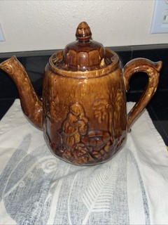 1850s Teapot Rebekah Rebecca At The Well Rocking ham Glaze Large 8.5”