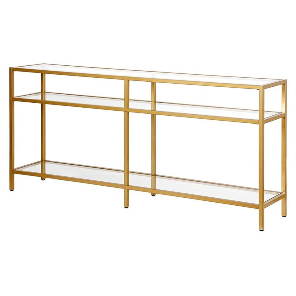 Henn&Hart 64" Brass Metal/Glass Console Table - Image 4 of 4