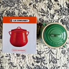 Le Creuset Mini Soup Bowl Bean Pot with Lid FENNEL GREEN 200ml NEW IN BOX!