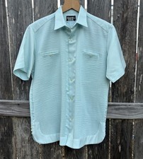 VTG Rockabilly Mod Style Mexican Guayabera Pleated Poly Shirt Button Up VTG