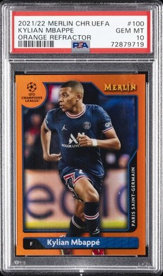 2021-2022 TOPPS MERLIN CHROME UEFA LEAGUE #100 KYLIAN MBAPPE 10/25 PSA 10