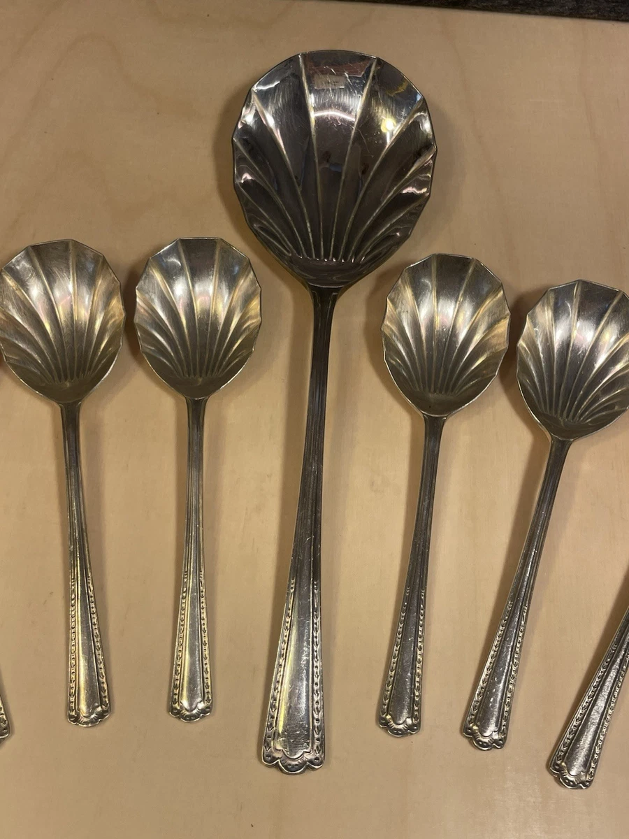 Vintage EPNS A1 Sheffield England Shell Spoon Serving Set 7 Piece Silver Plate